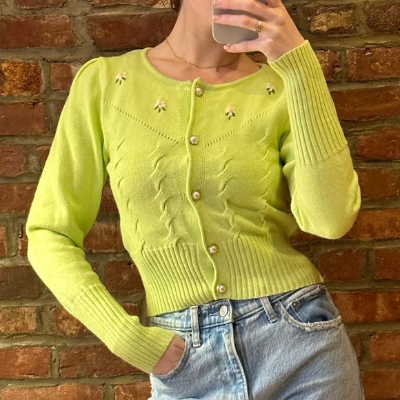 Ganni Sweaters - Vintage Embroidered Floral Cardigan Sweater